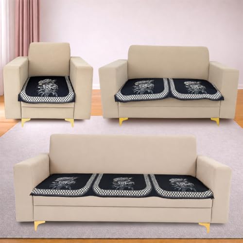 Image of Homerz 'Brooklyn Series' Premium Sofa Cover | Quilted Floral Design | Non-Slip Washable Sofa Protector | Soft Anti Slip Fabric (Ny Grey, 6 (3+2+1) Seater, Only Seat Cover)