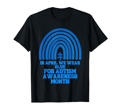 Rainbow IN ABRIL WE WEAR BLUE Puzzle Autism Awareness Month Camiseta