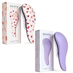 Crave Naturals Glide Thru Detangling Hair Brush for Adults and Kids - Detangler Hairbrush for Curly or Straight, Wet or Dry Hair - Gentle on Tangles Comb - Purple and Pink Hearts (Pack of 2)