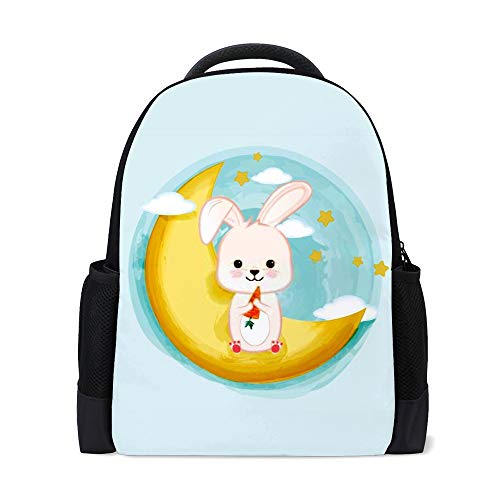 Sac à dos enfant motif lune et lapin grand format pour fournitures de classe