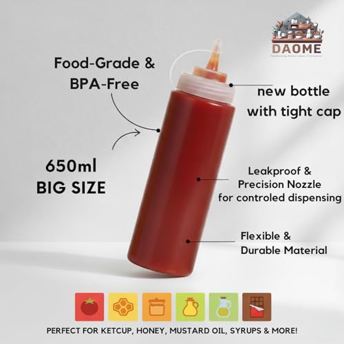 Image of Plastic Squeeze Bottle Ketchup Mustard Honey Sauce Dispenser Bottle - 650 ML (6pcs)