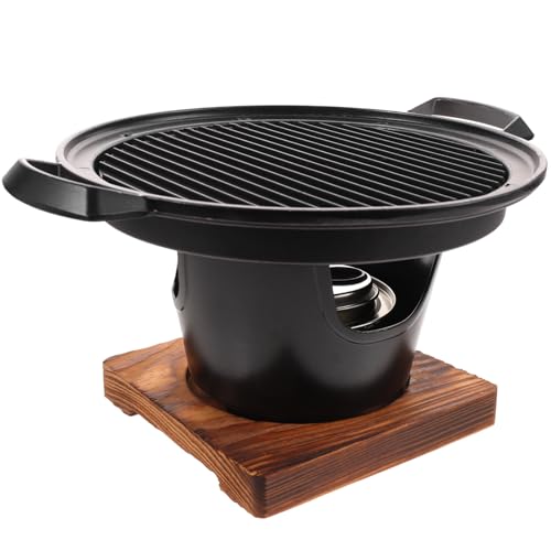 Mini parrilla portátil para 2-3 personas, horno de barbacoa al aire libre sin humo, sartén antiadherente, estufa interior compacta para acampar y cocinar en la mesa