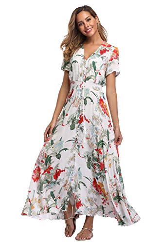 Image of Ferrendo Women's Floral Maxi Dress Button Up Split Flowy Bohemian Party Beach Dresses