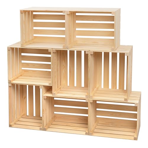 PINEEA Cassette Legno Vintage Naturale - Cassetta di Legno 50x40x30 - Multifunzionali Decorative - Per Frutta, Verdura, Vino o Libri (8 Pezzi)