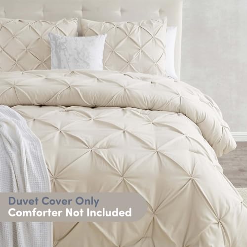 Image of Nestl Twin Duvet Cover Set Cream - Soft Double Brushed Duvet Set with Button Closure & Corner Ties, 2 Piece Luxurious Pinch Pleated Duvet Cover Set 68x90 Inches with 1 Pillow Sham