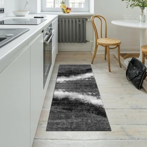 Alfombra de pasillo larga moderna negra para decorar entradas y cocinas activas 5