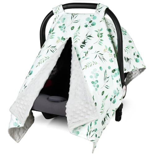 Image of Rquite Car Seat Cover Baby, Carseat Covers Baby Girl, Winter Infant Car Seat Cover, Warm Minky Car Seat Canopy, Baby Carrier Cover with Peekaboo Opening, Multi Use Nursing Cover & Toddler Blanket
