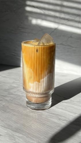 Image of criterion Ribbed Glass 300ml Rigid Drinking Glasses for Cocktail, Whiskey, Water, Juice, Iced Coffee Bar Accessories,Smoothies, Vintage Glassware (4)