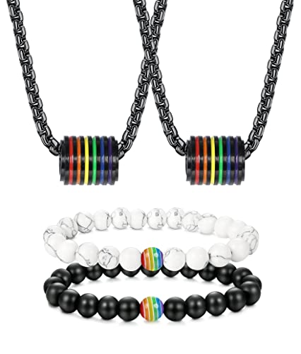 KALVICA 4 Pièces Gay Pride Collier Bracelets LGBT Accessoire LGBT Bracelets Pendentif Collier Collier Pendentif Arc-en-Ciel Bracelet Arc-en-Ciel pour Homoxesual Homme Femme