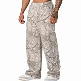 BRLETNNR Mens Baggy Camo Pants Camouflage Sweatpants with Pockets,Camo Cargo Joggers with Tree-Patterned for Gym Workout & Hiking L