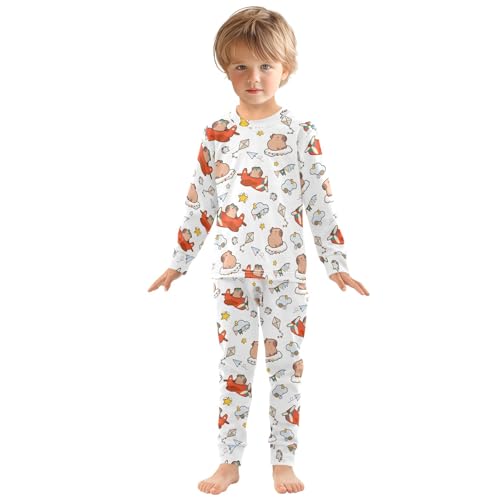 Cartoon Capybara Pilot Cute Pajama Sets Long Sleeve Top and Pants, Snug Fit Sleepwear for Night Wears3