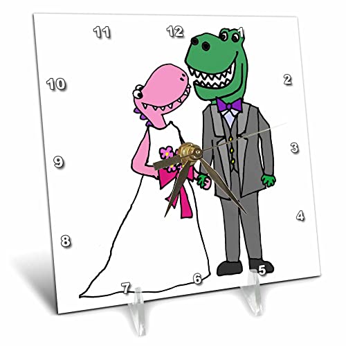 6x6 Desk Clock - Funny Cute T-rex Dinosaurs Bride and Groom Wedding Old Age Wedding and Love