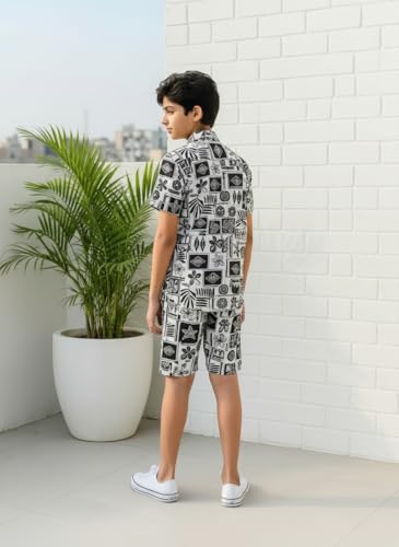 Image of Ninos Dreams Boys Cotton Rayon Halfsleeves Coord Set with Shirt & Shorts /Boys Vacation wear /boys co ord set /Boys Tropical print Shirt & Shorts set /Boys Clothing Set