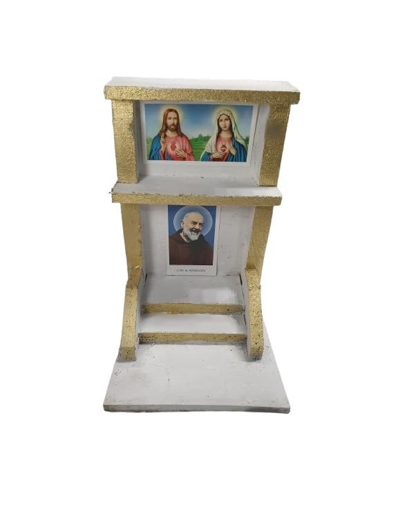 BLUSUPERSHOP Mini templo art1 15 x 15 cm alto 24 cm para manualidades pesebre o para poner fotos queridos difuntos en casa, cementerio de madera y corcho lo puedes adornar como quieras padre piadoso