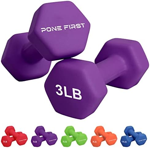 PONE FIRST Dumbbell Hand Weight Pairs – Neoprene Dumbbell Exercise & Fitness For Home Gym Equipment and Adjustable Dumbbell Sets–Non-Slip, Color Coded Hex Shaped Free Weights For Women,Men 2LB 3LB 5LB 8LB 10LB Pounds