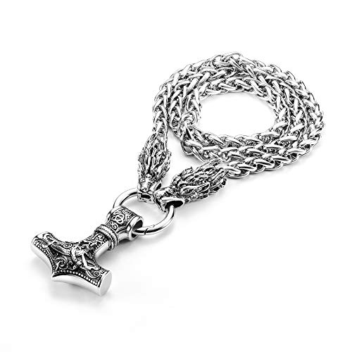 YADOCA Vikingos Collar para Hombre Mjolnir Collar con Colgante Martillo de Thor Acero Inoxidable Collar Colgante Vikingo Nórdico