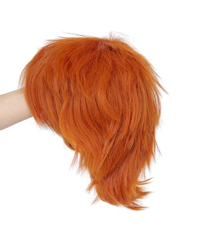 Image of Rose bud Anime Halloween Dark Orange Wig for Cosplay Party Synthetic Layered Short Hair Wigs with Bangs Pastel Funny Wigs for Women Men