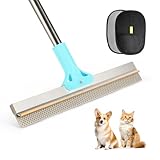 Valwuget Carpet Rake for Pet Hair Removal, 2 in 1 TPU and Copper Rake Teeth, Adjustable Long Handle, Double-Sided Reusable Dog Cat Fur Remover with Hair Removal Glove, Pet Fur Rake for Rugs, Mats