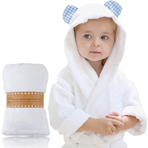 Channing & Yates - Premium Baby Robe - Toddler Robe - Organic Bamboo Hooded Bathrobe Towel - Thick & Soft (Blue)