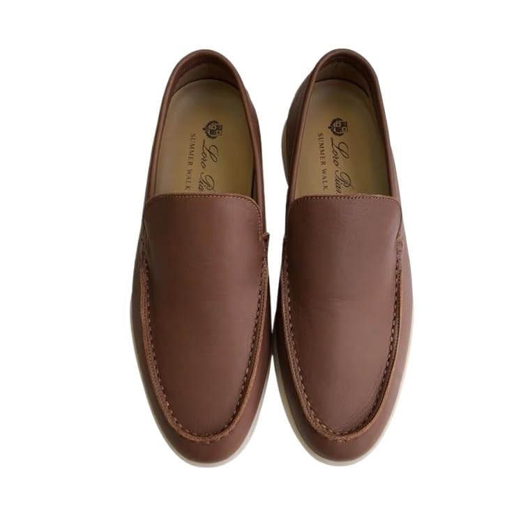 Men's Leather Hand-Sewn Flats Loafers Zero Drop Slip On Dress Shoes for Walking Comfort