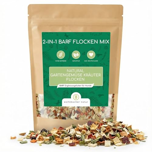 Barf Flocken Mix für Hunde – 100% Natürliche Gartengemüse und Kräuter, Getreidefrei, Unterstützt Verdauung und Gesundheit, 500g