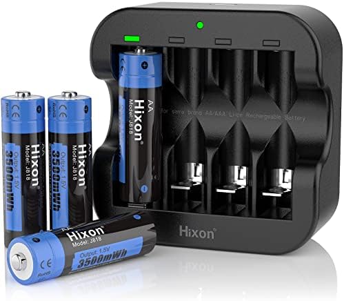 Hixon Rechargeable AA Batteries with Charger, 3500mWh AA Rechargeable Batteries,1.5V Constant Output,1500 Cycles Rechargeable Lithium AA Batteries,CE/ROHS/PSE Certified[4xAA+1xCharger]