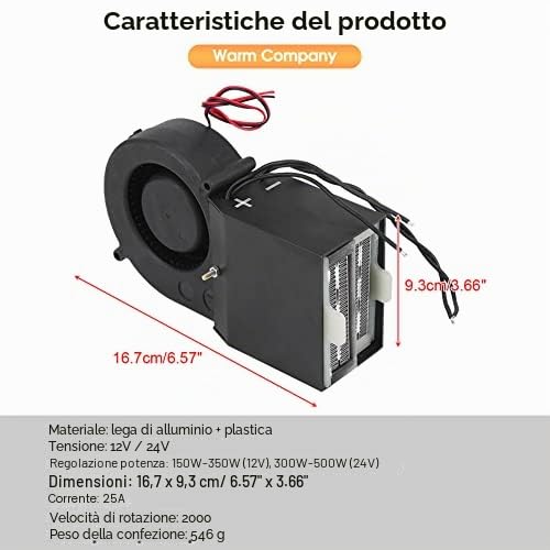 Riscaldatore per auto, riscaldamento regolabile in ceramica, riscaldatore sbrinatore demister, 12V 24V, regolabile 150W a 500W, per auto, furgoni, portatile e efficiente