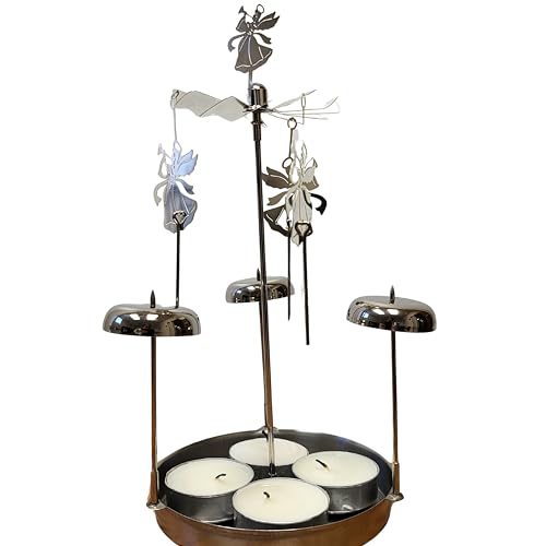 Spinning Angels Tealight Candle Spinner with Bell Chimes - Swedish Scandinavian Style Design - Measures 8