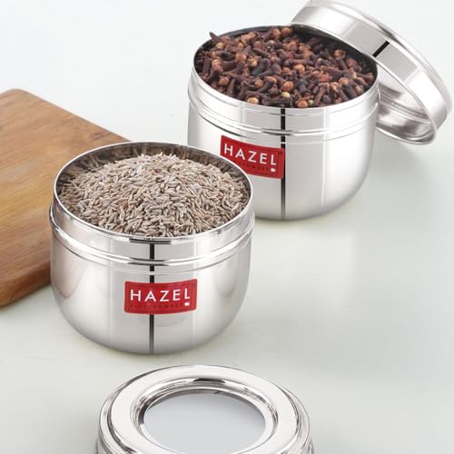 Image of HAZEL Steel Storage Containers with Clear View Lid 450ml, Pack of 2 | Food Organizer Dabba for Kitchen, Snacks & Leftovers