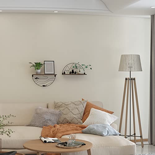 Rempry Floating Shelves For Wall With Unique Mountain Landscape Decor Set Of 2, Half Round Rustic Storage Wall Shelf For Bathroom Nursery Bedroom Kitchen, Black #TOP1