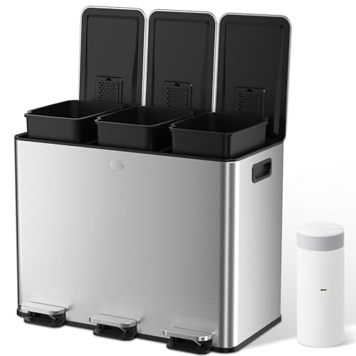 YASHE 45L Kitchen Recycling Bin, 3 Compartment Pedal Bin (3x15L),...