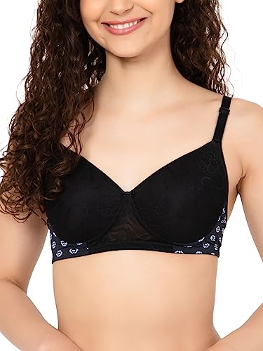 Image of Clovia Women's Powernet Printed Padded Full Cup Wire Free T-Shirt Bra - Black