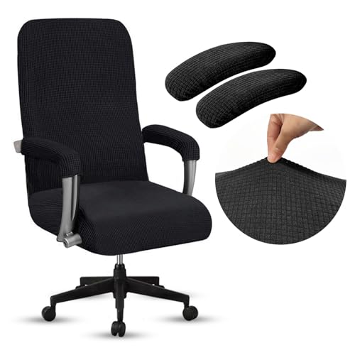 ZOCONE Ajustable Funda Silla Oficina con Fundas para Brazos Elástica Universal Funda Silla Escritorio con Cremallera y Correas Elásticas, para Proteger contra el Polvo y Protección (Negro)