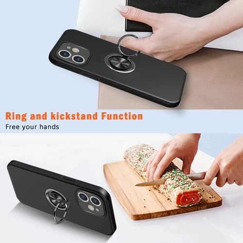 KRAFTCARE Case Compatible for iPhone 12 with Kickstand Ring and Screen Protector, Shockproof and Anti Scratch Magnetic Built-in Ring Stand Case Compatible for iPhone 12 - Black