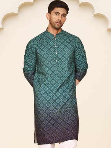 Image of Jompers Ombre Printed Kurtas for Men (Teal, XXL)