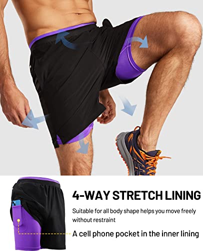 Mier Men's 5 Inch Running Shorts 2 In 1 Quick Dry Workout Shorts With Liner For Exercise Basketball Gym Sports, Purple, S #TOP2