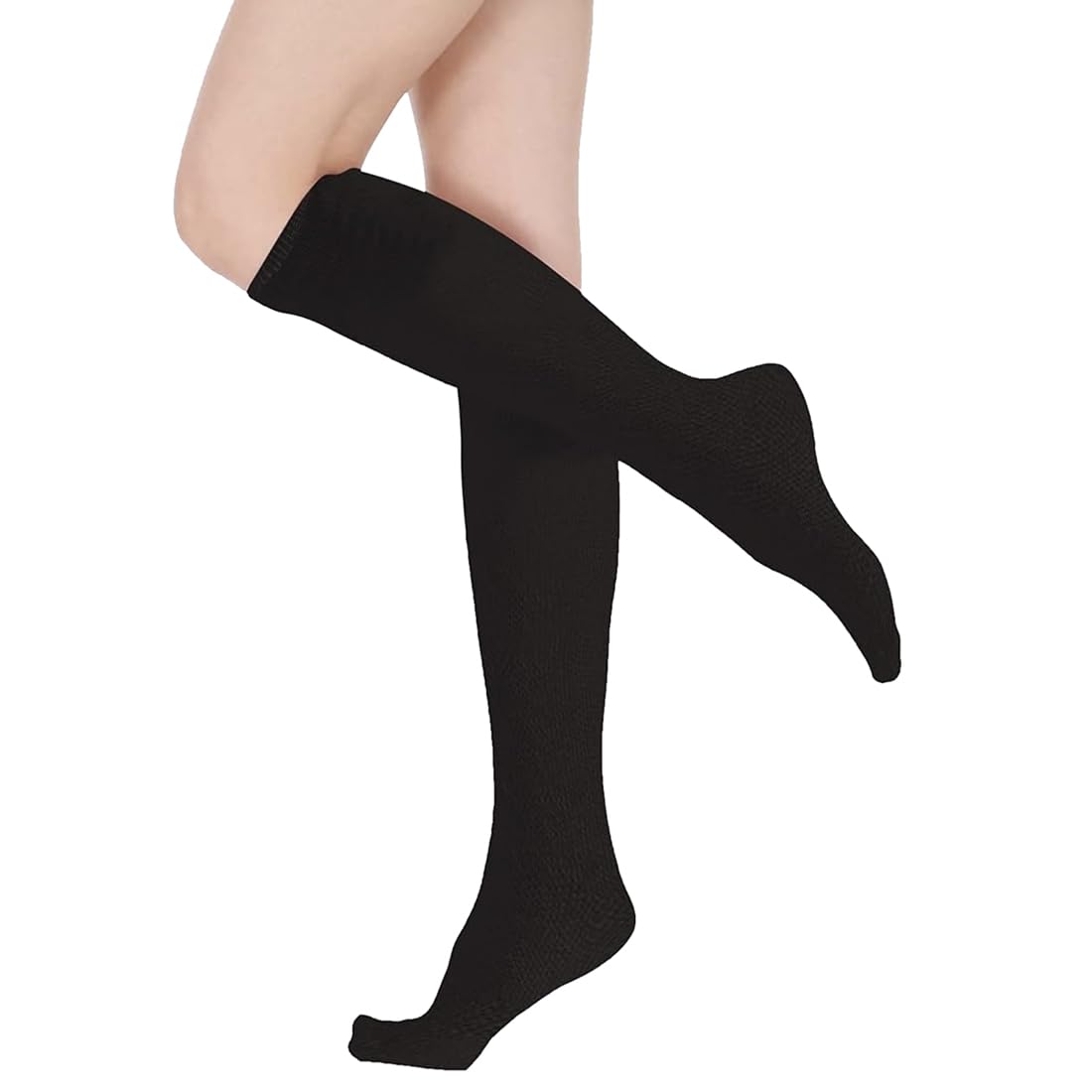 MUKHAKSH (Pack of 2 Pairs = 4 Socks Women Cotton Black Knee Length Knee High Socks - Image 5 thumbnail