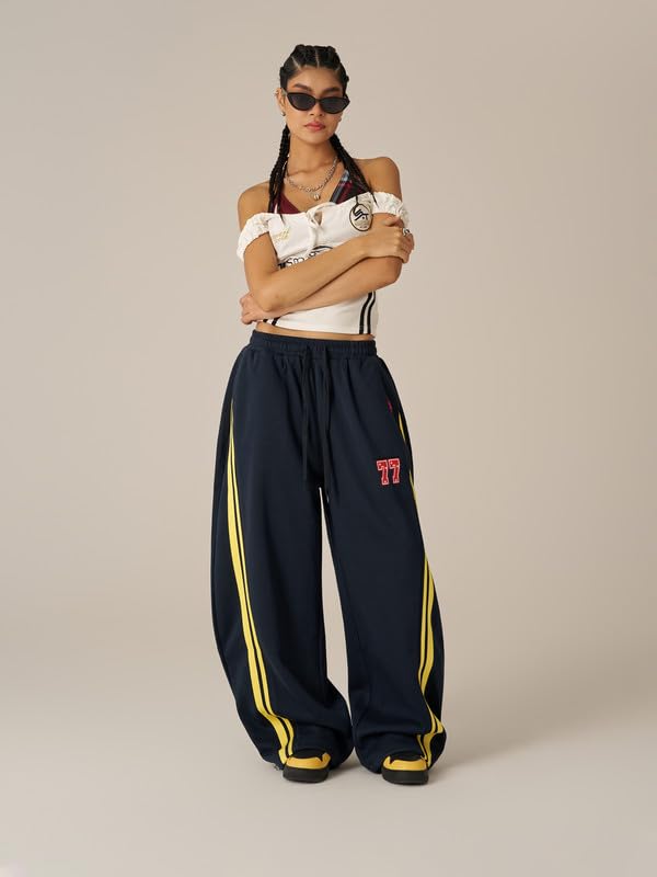 Aelfric Eden Stripe Baggy Barrel Pantalon de jogging vintage pour homme et femme Pantalon de survêtement à jambes larges Unisexe Pantalon de survêtement Taille haute Pantalon de loisirs Pantalon ample