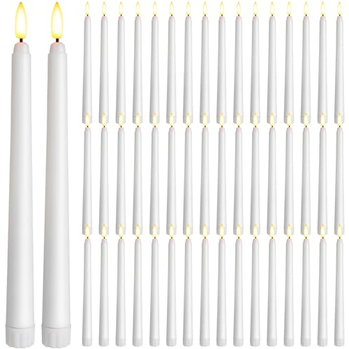 Image of Baquler 50 Pcs 9.7 Inch Flameless Taper Candles Battery Operated Taper Candles Bulk LED Flickering White Candlesticks for Wedding Church Table Centerpiece Halloween Christmas Party Decor