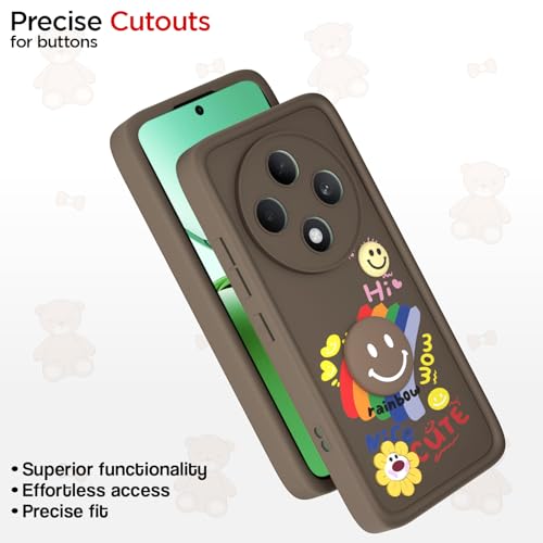 Image of Pikkme Back Cover for Oppo F27 5G | Soft Silicone| Cute Rainbow Smile & 3D Cartoon Flower Design | Shockproof Raised Camera Protection Bumper Case (Brown)