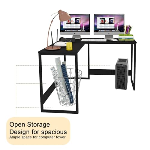 Image of Klaxon L Shaped Study Table for Students and Adults /Computer Table for Home-Office /Gaming Table /Computer Desk for Corner - Wood & Metal (Verto-Forest Dark, Installation by Klaxon)