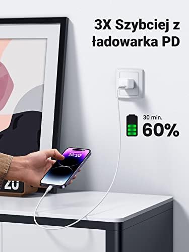 UGREEN Kabel ładujący USB C do Lightning Biały kabel MFi Lightning USB C PD 3.0 kompatybilny z iPhone 14 Pro Max, iPhone 13, iPhone 12, iPhone SE, iPad 2021 iPad 2020 AirPods Pro itp. (1M)
