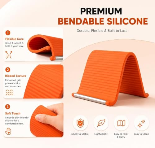 Image of Adjustable Flexible Silicone Phone Stand for Desk, Roll-Up Mobile & Tablet Holder for Video Calls, Reading, Gaming, Home, Office and Travel
