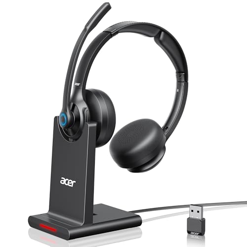 acer Wireless Headset with Mic for Work - 2.4G Bluetooth 5.3 Dual Mode Headphones,36Hrs Battery,ENC Crystal-Clear Calls Mic,USB Dongle for PC,Bluetooth Headset for Phone/Tablet, Home/Call Center