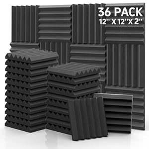 Sound Proof Foam Panels – 12 x 12 x 2 Inches 36 Pack Wedges Acoustic Foam Panels Sound Proofing Padding for Walls and Ceiling High Density Foam Studio Foam (Black)