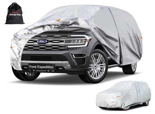 Image of Kayme 6 Layers SUV Car Cover Custom Fit for Ford Expedition (2006-2026), Waterproof All Weather for Automobiles,Rain Sun UV Protection.Silver