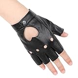 Bruislard 1 Pair of PU Faux Leather Dance Gloves Black Fingerless Gloves Outdoor Sports Goth Cosplay Heart Cutout Punk Driving Performance Stylish Fingerless Glove for Women Cosplay Halloween Costume