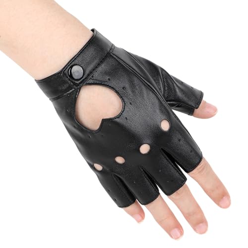 Bruislard 1 Pair of PU Faux Leather Dance Gloves Black Fingerless Gloves Outdoor Sports Goth Cosplay Heart Cutout Punk Driving Performance Stylish Fingerless Glove for Women Cosplay Halloween Costume
