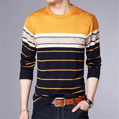 Men Striped Knit Pullover Long Sleeve Sweater Casual Lightweight Autumn Daily Outfit3