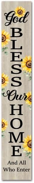 SRongmao (48x8)IN Tall God Bless Our Home And All Who Enter Vertical Signs For Front Door Porch Stand Farmhouse Rustic Wood Hanging Welcome Sign For Home Decor Yard Garden Entry Spring Summer